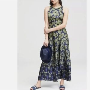 Banana Republic Blue Green Fit and Flare Maxi Dress